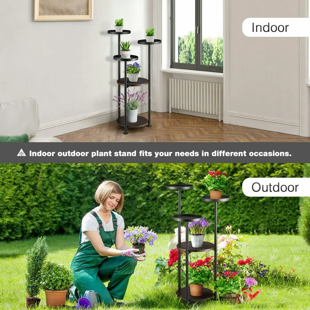 Ausway 5 Tier Plant Stand Flower Pot Metal Corner Shelf Holder Indoor Display Unit Outdoor Garden Plywood Storage Rack