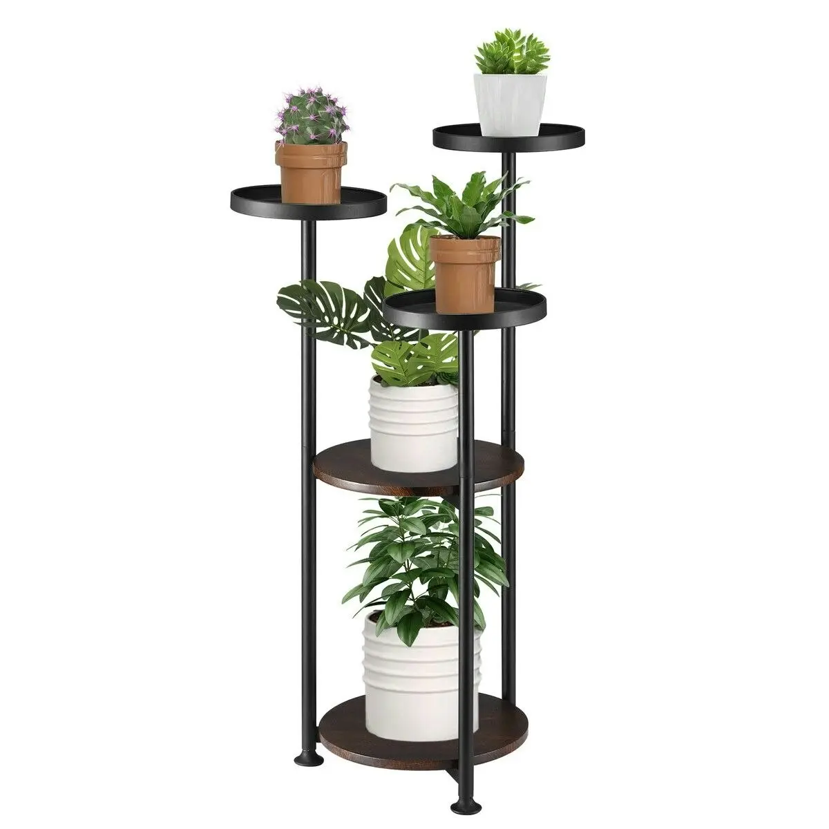 Ausway 5 Tier Plant Stand Flower Pot Metal Corner Shelf Holder Indoor Display Unit Outdoor Garden Plywood Storage Rack