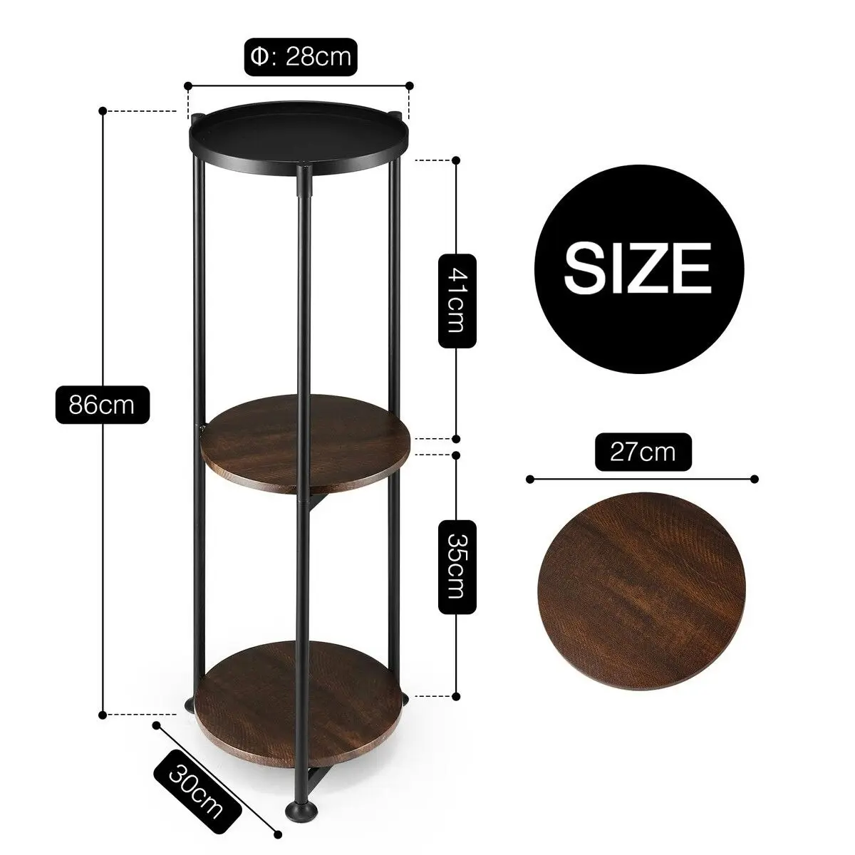 Ausway 3 Tier Plant Pot Stand Metal Flower Holder Corner Shelf Unit Indoor Outdoor Display Shelves Garden Plywood Storage Rack