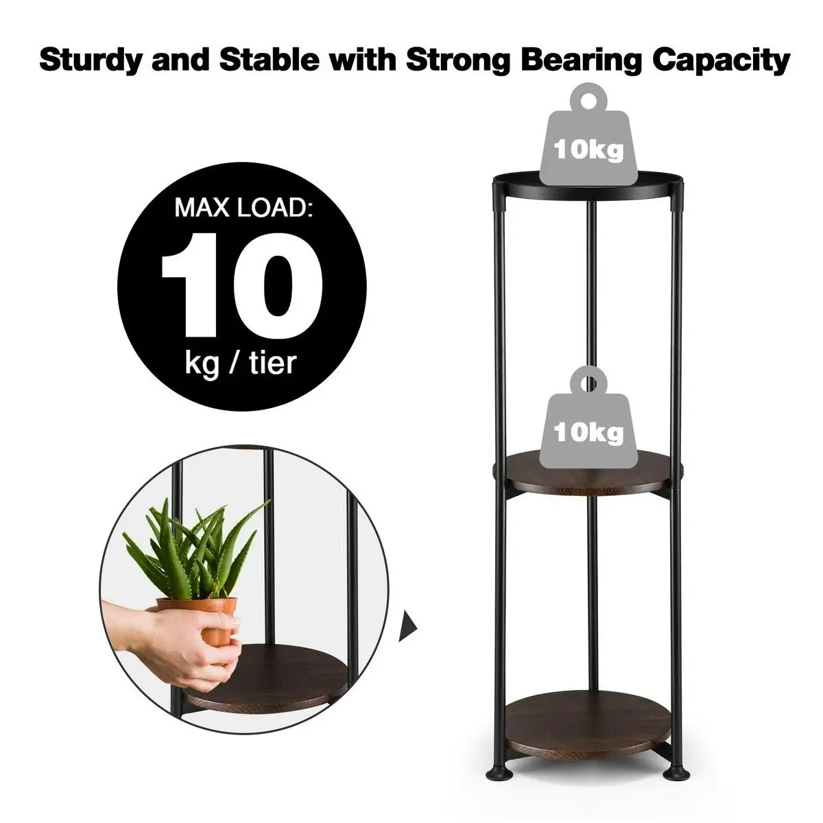 Ausway 3 Tier Plant Pot Stand Metal Flower Holder Corner Shelf Unit Indoor Outdoor Display Shelves Garden Plywood Storage Rack