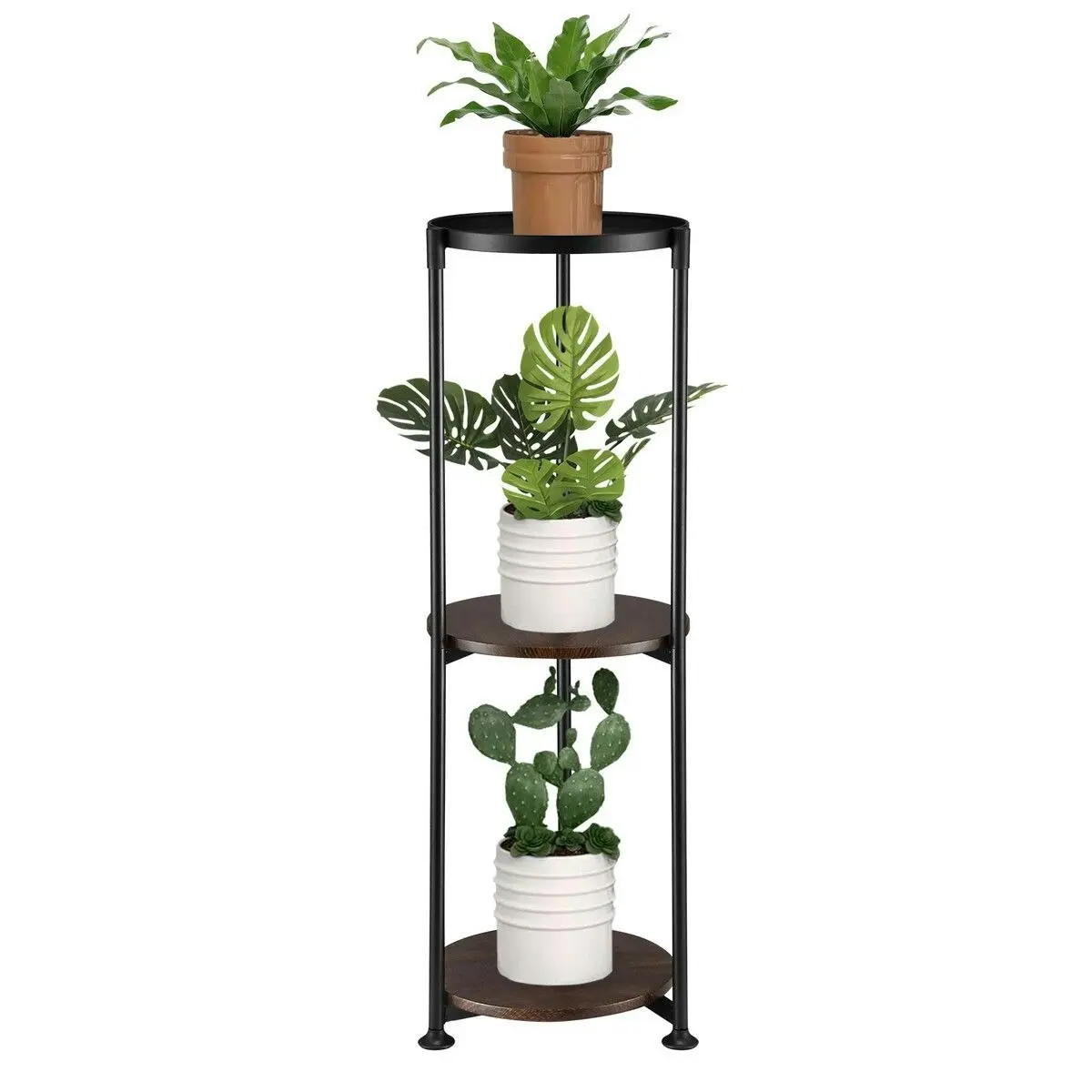 Ausway 3 Tier Plant Pot Stand Metal Flower Holder Corner Shelf Unit Indoor Outdoor Display Shelves Garden Plywood Storage Rack