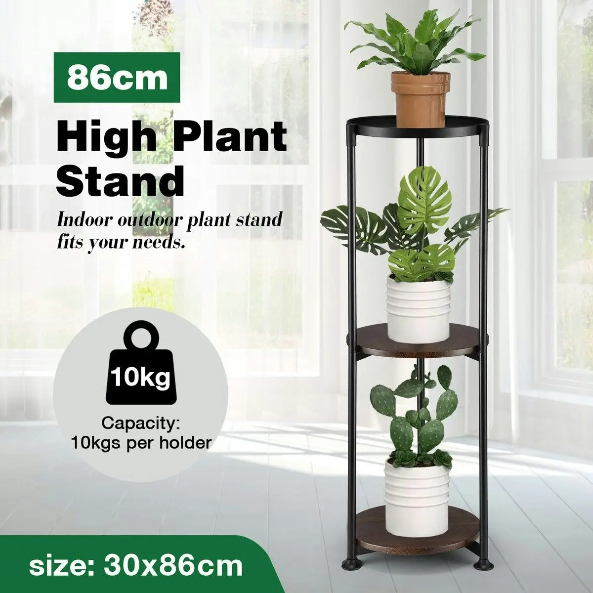 Ausway 3 Tier Plant Pot Stand Metal Flower Holder Corner Shelf Unit Indoor Outdoor Display Shelves Garden Plywood Storage Rack