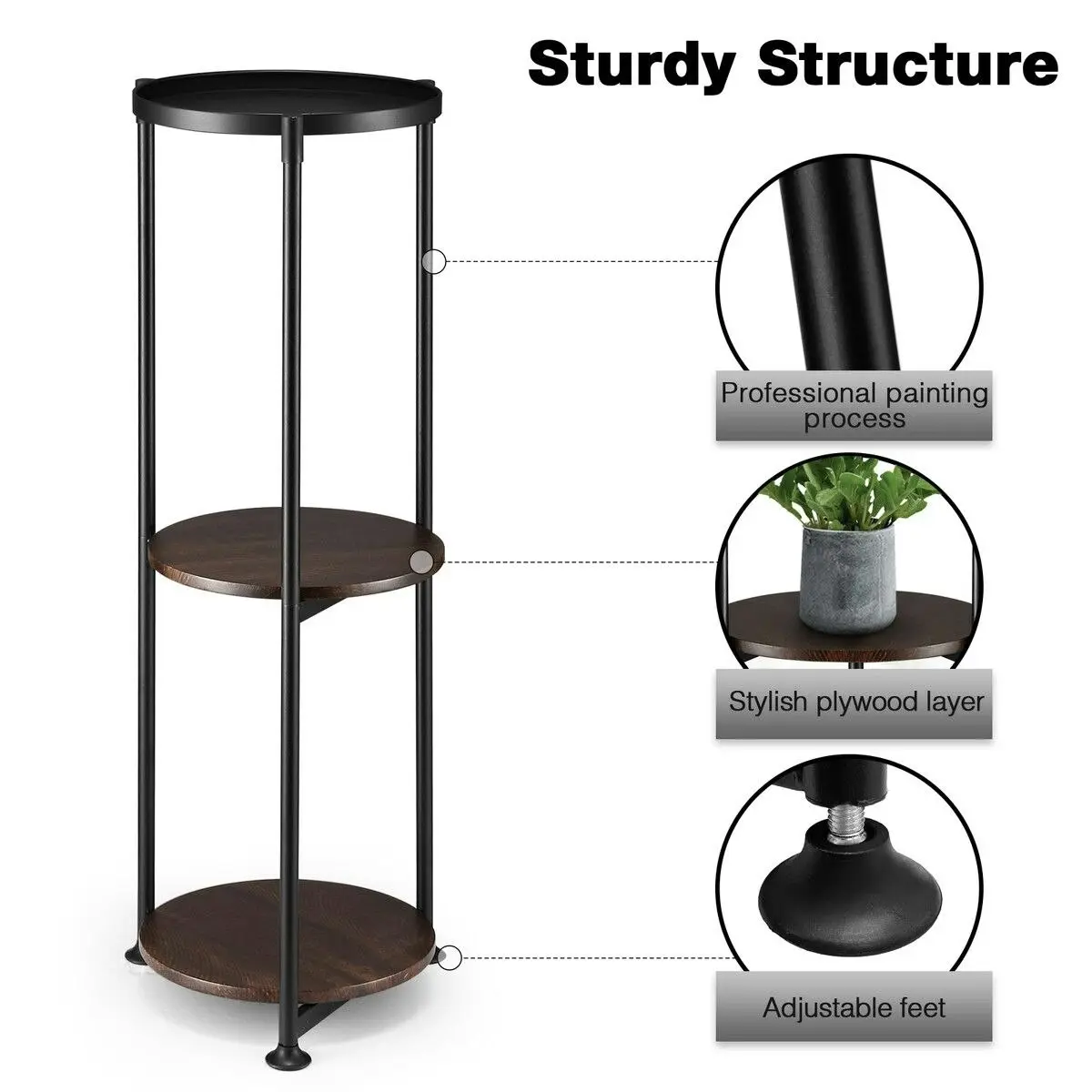 Ausway 3 Tier Plant Pot Stand Metal Flower Holder Corner Shelf Unit Indoor Outdoor Display Shelves Garden Plywood Storage Rack