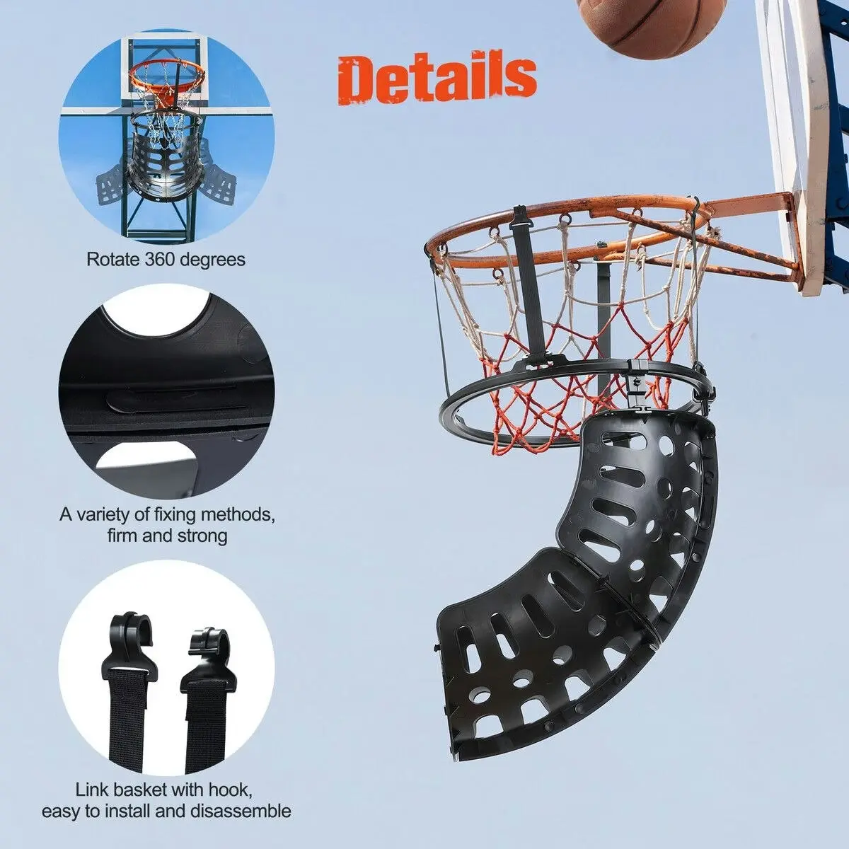 Genki Basketball Ring Hoop Ball Returner Rebounder Return System Attachment Training Equipment Set for Kids Adults