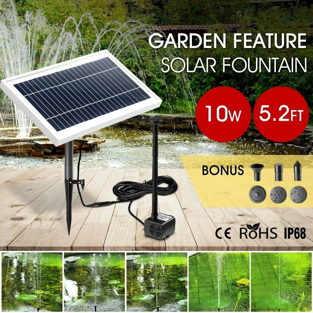 Ausway 10W Solar Powered Fountain Water Pump for Outdoor Garden Pond Pool