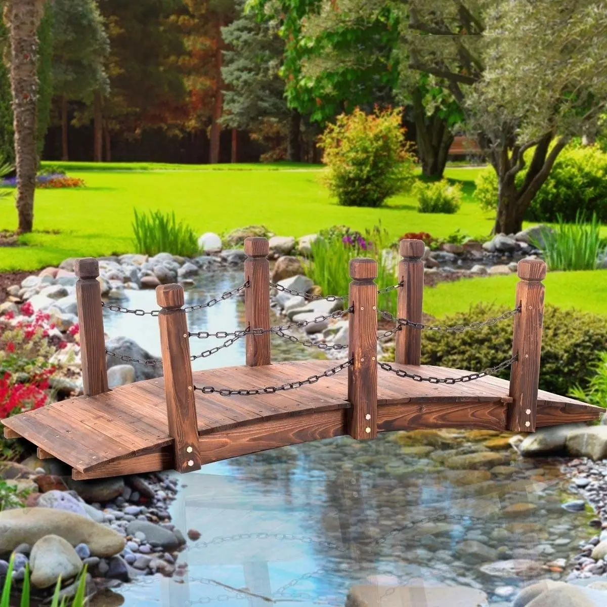 Ausway Rustic Garden Wooden Bridge Outdoor Arch Walkway Path