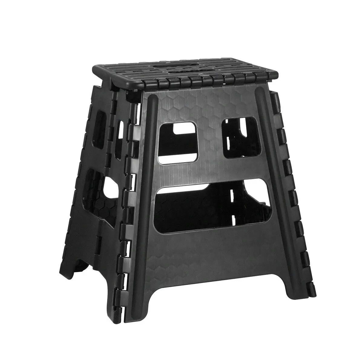 Ausway Black Foldable Step Stool with Handle Footstool Plastic Childrens Chair Portable Helper Kitchen Potty Bathroom 29x22x39cm