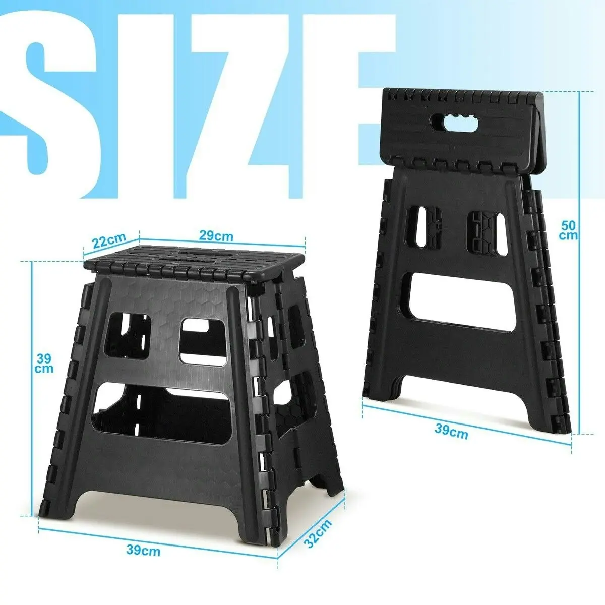 Ausway Black Foldable Step Stool with Handle Footstool Plastic Childrens Chair Portable Helper Kitchen Potty Bathroom 29x22x39cm