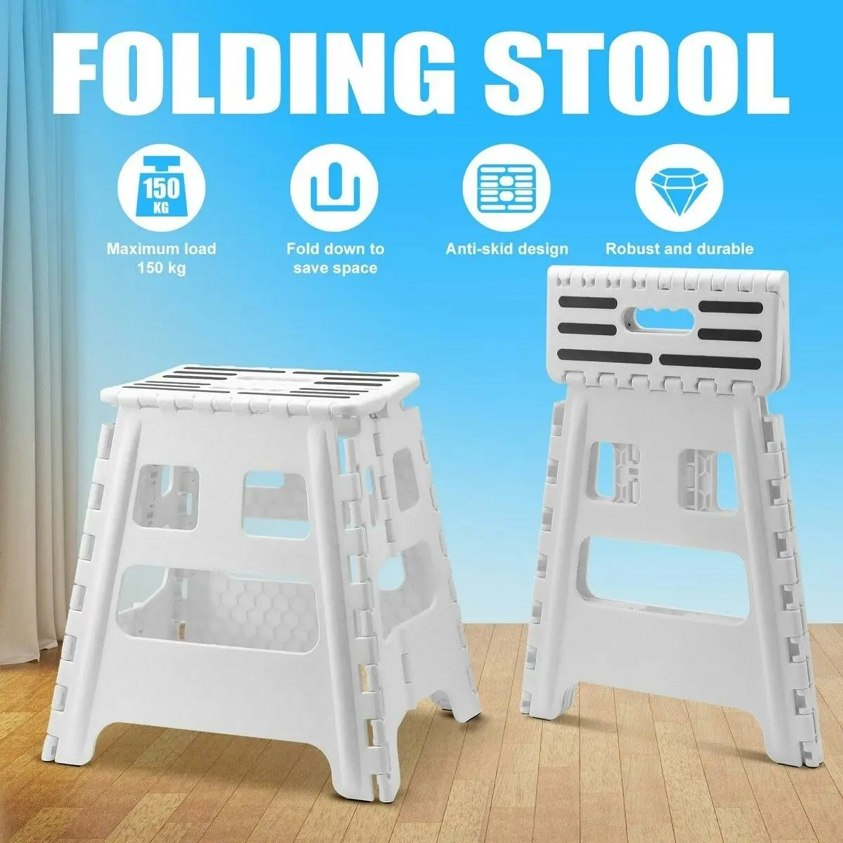 Ausway White Foldable Step Stool with Handle Footstool Plastic Childrens Chair Portable Helper Kitchen Potty Bathroom 29x22x39cm