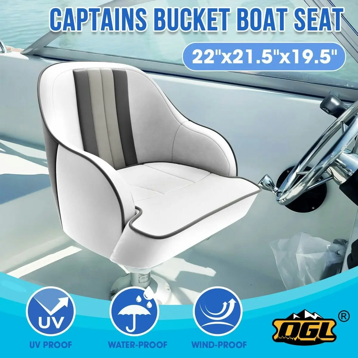 OGL  Boat Seat Chair Bucket Marine Helm Pontoon Captain Vinyl Upholstery Foam Cushion UV Water Wind Proof 19.5x22x21.5 Inches