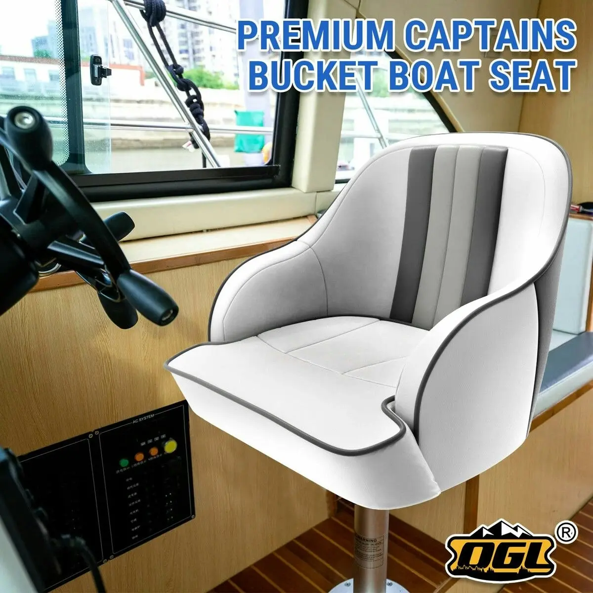 OGL  Boat Seat Chair Bucket Marine Helm Pontoon Captain Vinyl Upholstery Foam Cushion UV Water Wind Proof 19.5x22x21.5 Inches