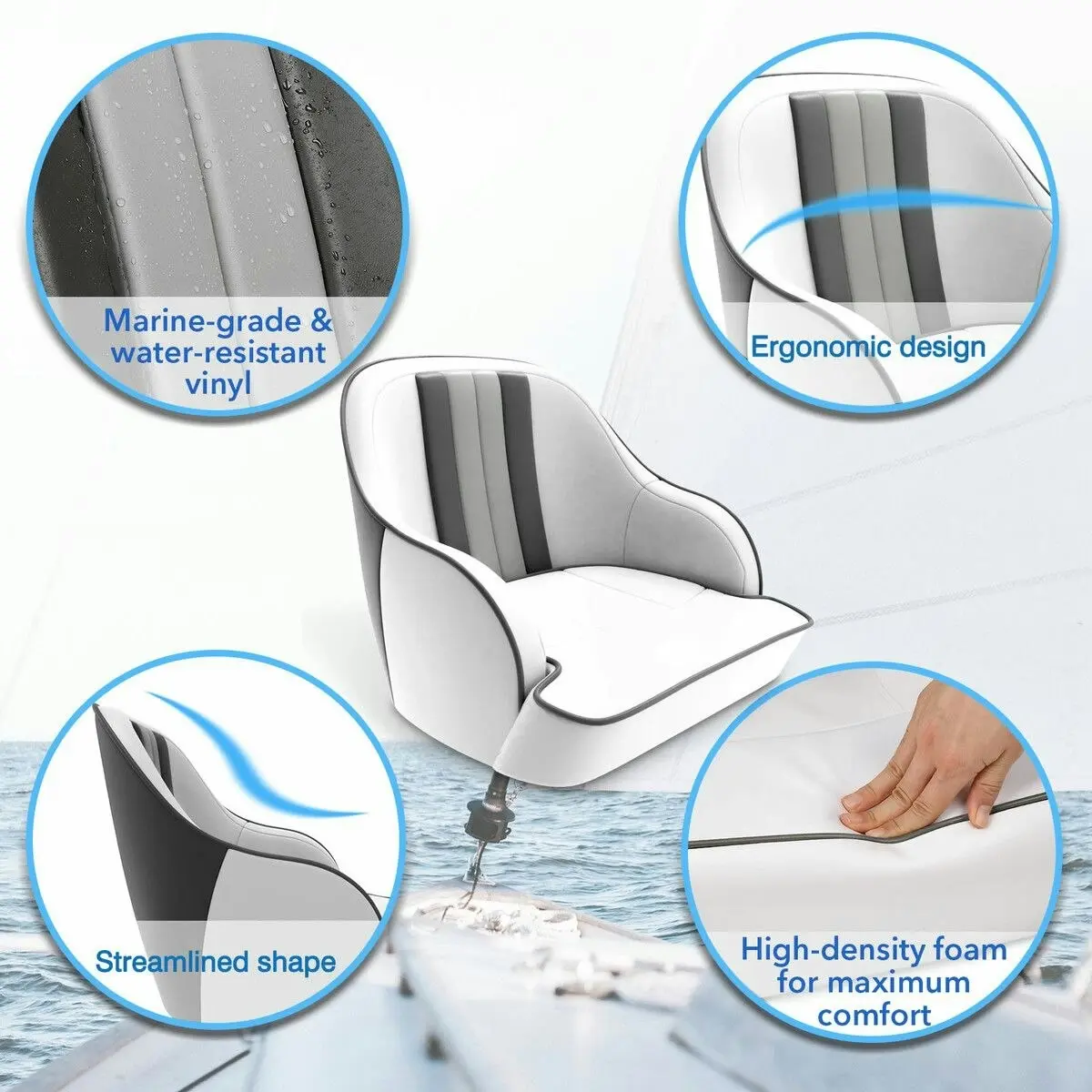 OGL  Boat Seat Chair Bucket Marine Helm Pontoon Captain Vinyl Upholstery Foam Cushion UV Water Wind Proof 19.5x22x21.5 Inches