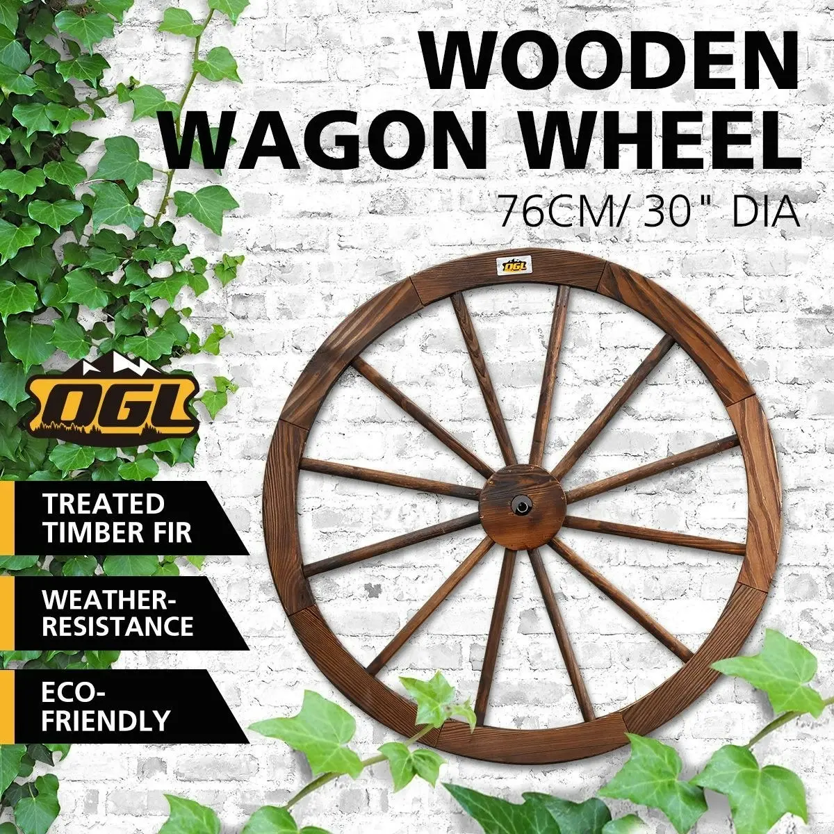 Ausway Wooden Wagon Wheel Outdoor Decoration Garden Ornaments 30" Timber