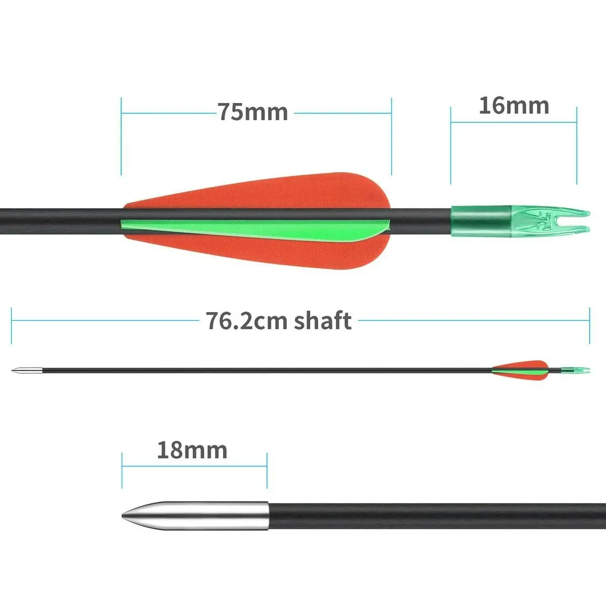 Ausway 10x Fiberglass Arrows 76.2cm Archery Target Shooting Practice 18-42lb Compound Recurve Bow Youth Beginners Dia. 6mm