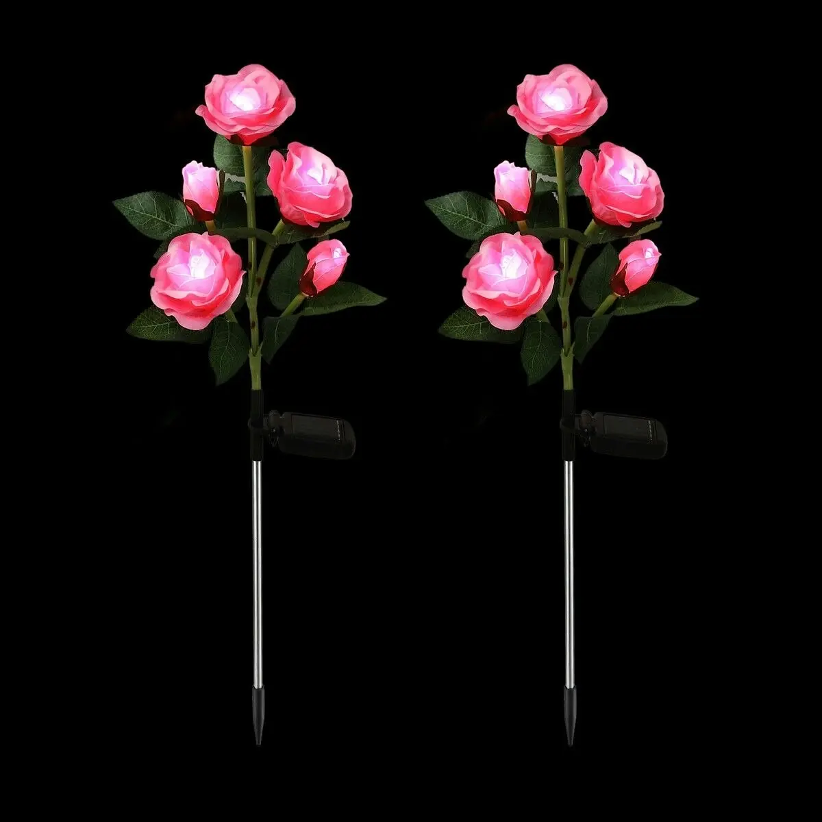 Maxkon 2 PCS Solar Rose Lights LED Lamps Flower Stake Outdoor Garden Lawn Path Walk Driveway Patio Yard Luminous Waterproof Festive Home Decor