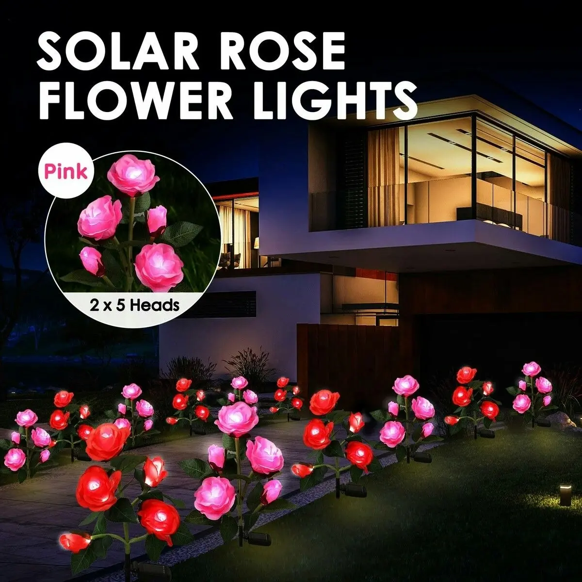 Maxkon 2 PCS Solar Rose Lights LED Lamps Flower Stake Outdoor Garden Lawn Path Walk Driveway Patio Yard Luminous Waterproof Festive Home Decor