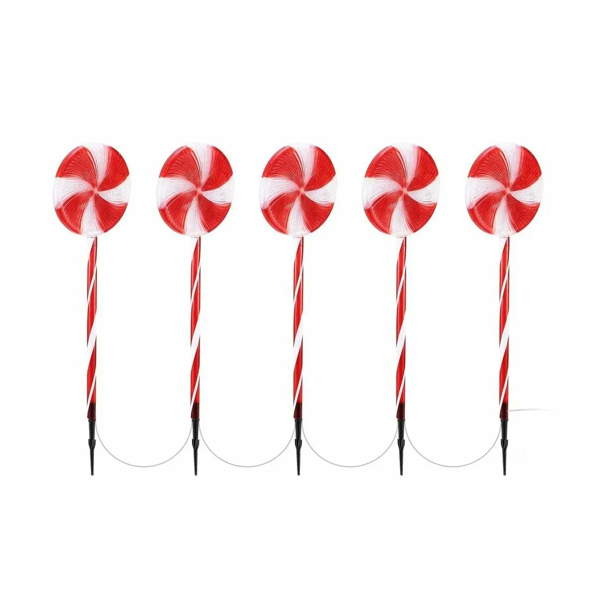 Solight 5 PCS Candy Cane Christmas Lights Lollipop Pole 100 LED Rope Bulbs Outdoor Decor Xmas Holiday Garden Pathway Marker 8 Flash Modes