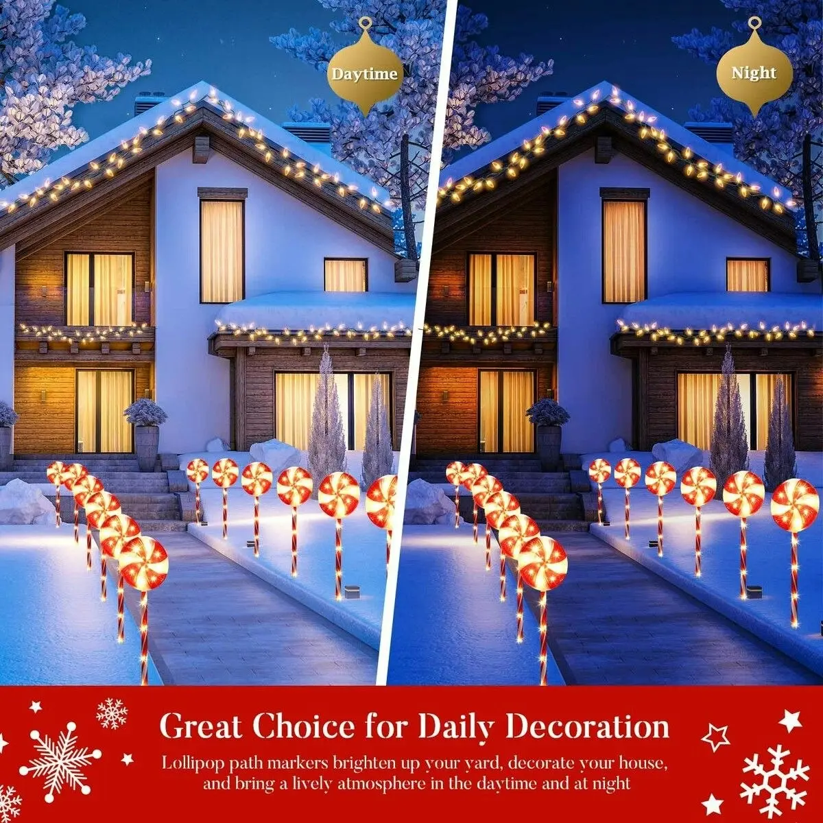 Solight 5 PCS Candy Cane Christmas Lights Lollipop Pole 100 LED Rope Bulbs Outdoor Decor Xmas Holiday Garden Pathway Marker 8 Flash Modes