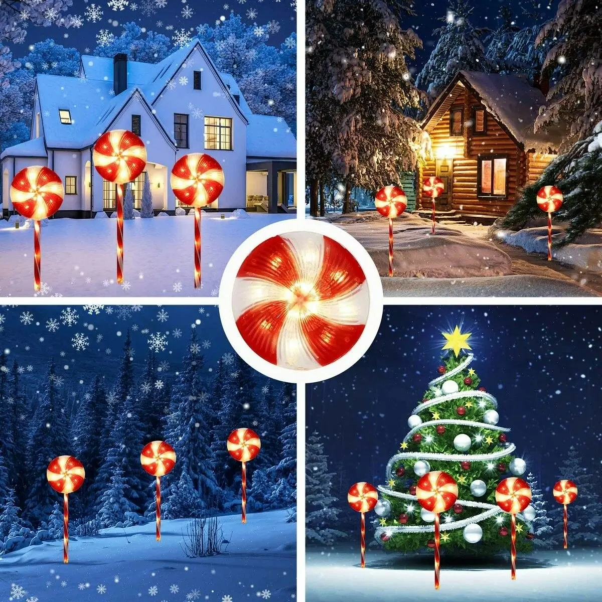 Solight 5 PCS Candy Cane Christmas Lights Lollipop Pole 100 LED Rope Bulbs Outdoor Decor Xmas Holiday Garden Pathway Marker 8 Flash Modes