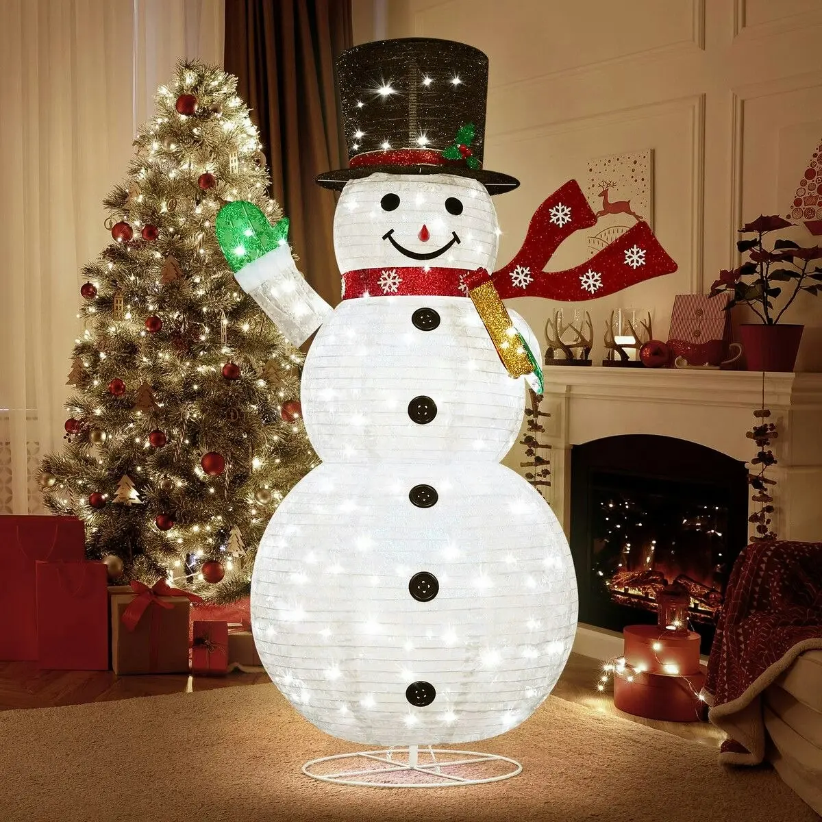 Solight 180cm Christmas Light Snowman Decoration 200 LED Strip Home Display Outdoor Xmas Holiday House Ornament Folding 8 Flickering Effects