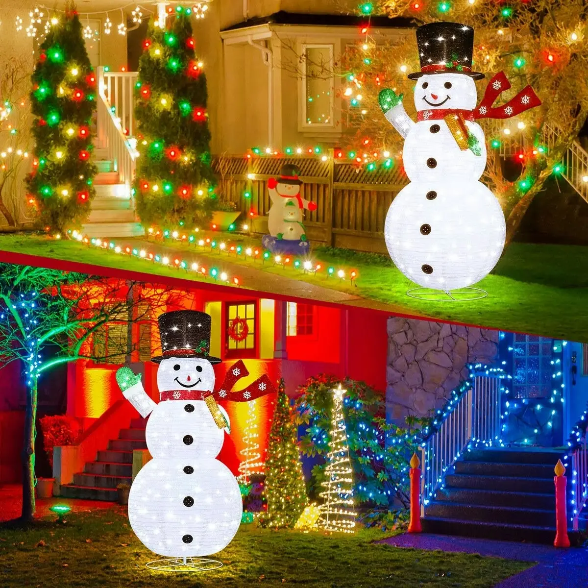 Solight 180cm Christmas Light Snowman Decoration 200 LED Strip Home Display Outdoor Xmas Holiday House Ornament Folding 8 Flickering Effects