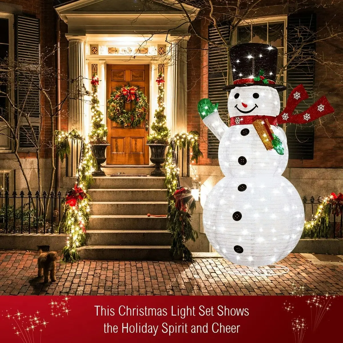 Solight 180cm Christmas Light Snowman Decoration 200 LED Strip Home Display Outdoor Xmas Holiday House Ornament Folding 8 Flickering Effects