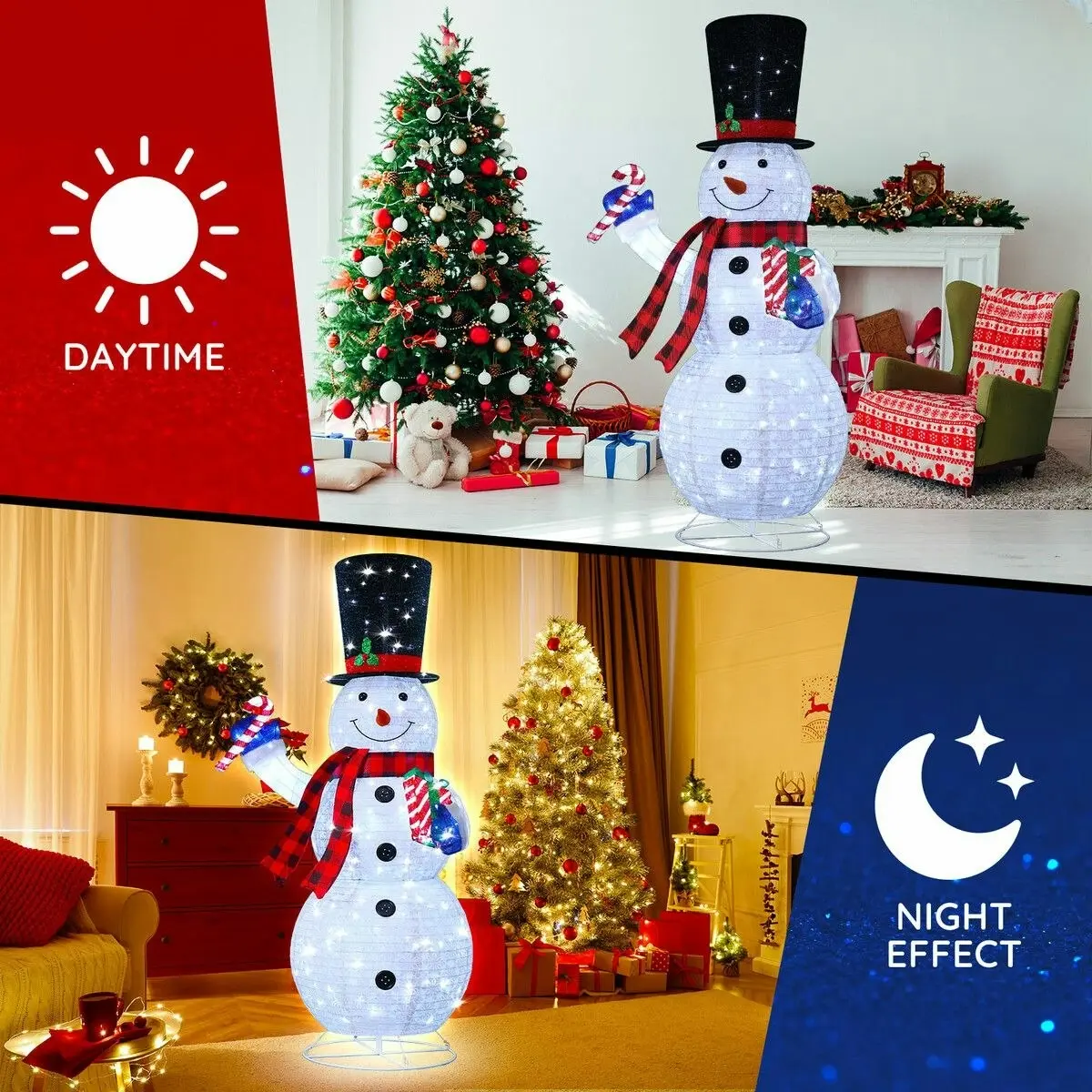 Solight 180cm Snowman Christmas Light Outdoor Decor LED Fairy String Ornament Top Hat Candy Cane Xmas Gift Box Collapsible Figurine Holiday 8 Flash Modes