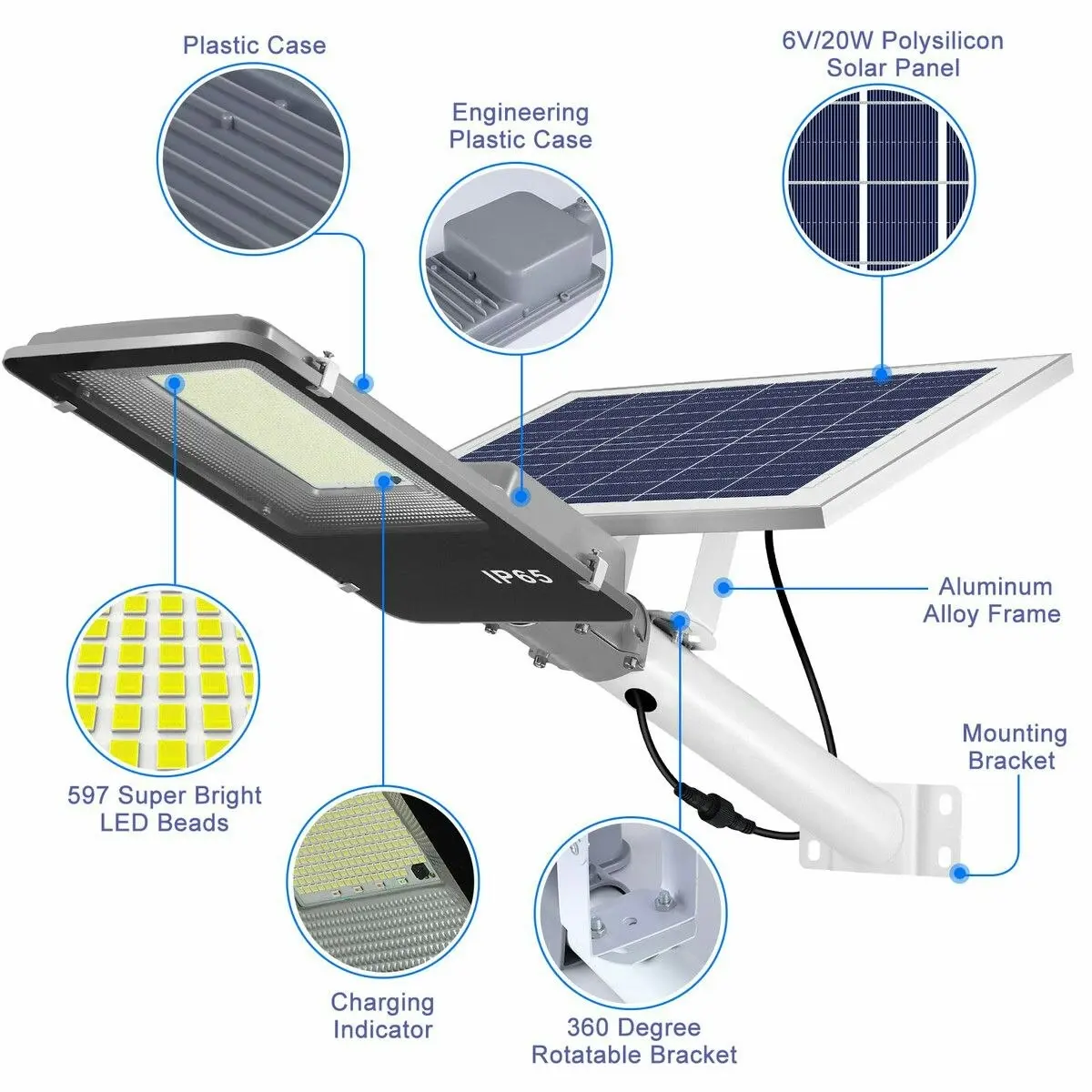 Ausway 597 LED Solar Light 200W Outdoor Garden Street Security Lamp Floodlight Remote Sensor Wall Flood Down Parking Lot Spot Pole Waterproof