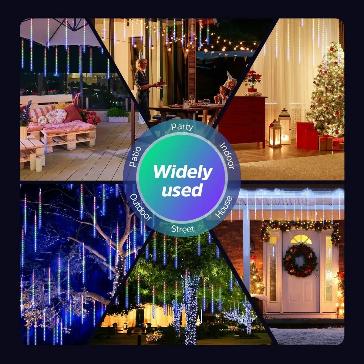 Ausway LED Solar Meteor Shower Rain Drop String Lights Xmas Falling Star Tree Decor Night Outdoor Christmas Garden Waterproof