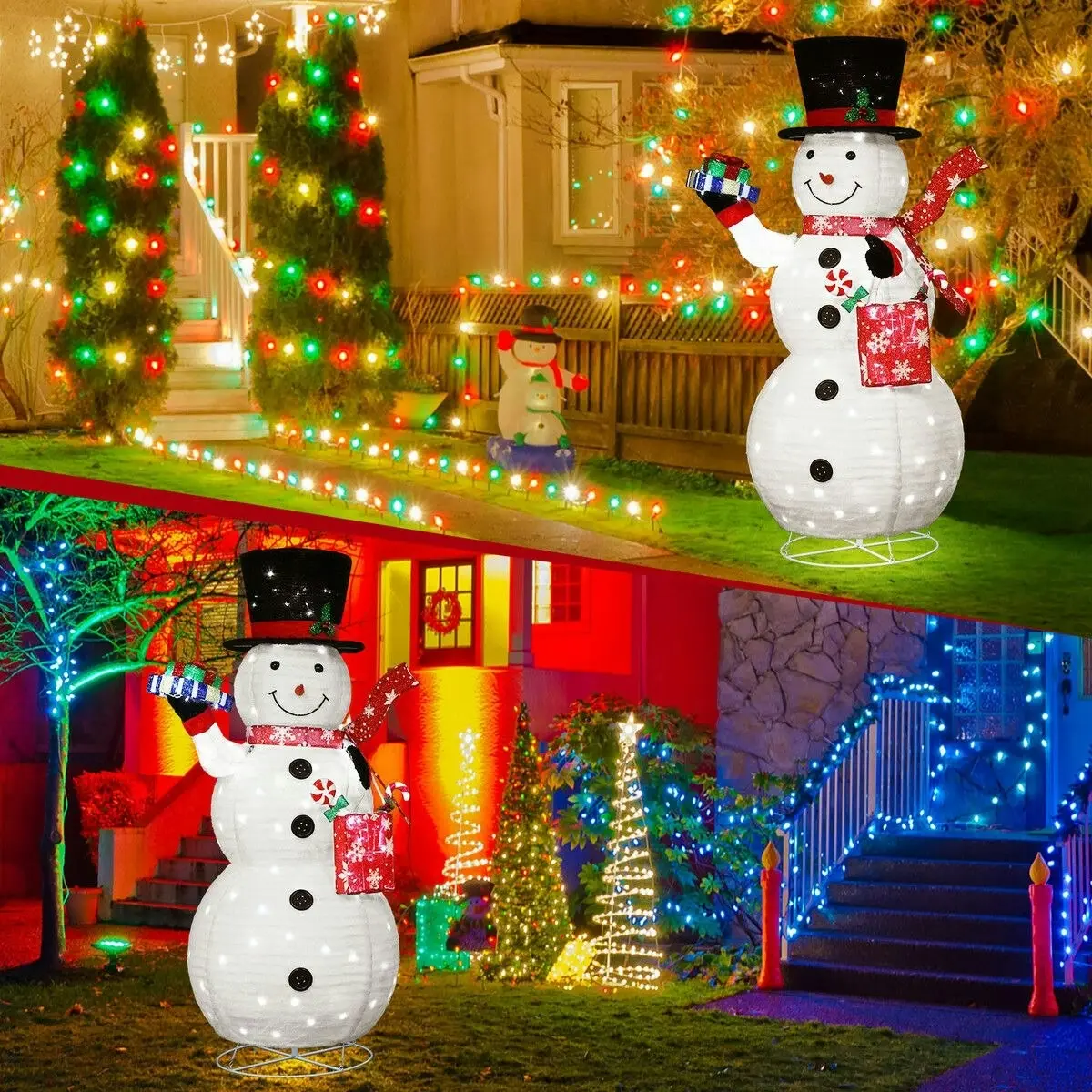 Solight Snowman Christmas Light 150cm 3D Xmas Figure 200 LED String Fairy Decor Lighted Home Outdoor Decoration Ornament Gift Boxes Bag Foldable