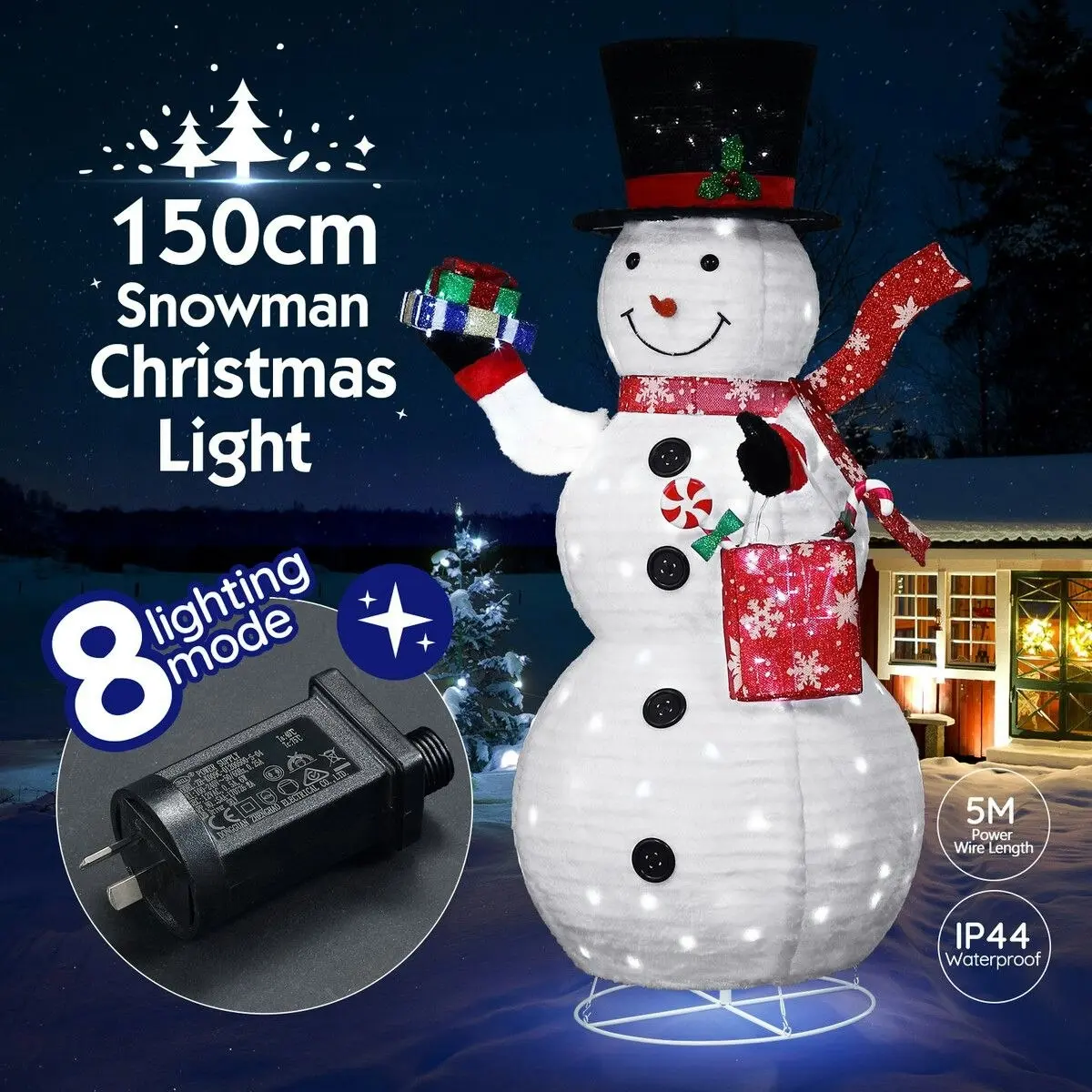 Solight Snowman Christmas Light 150cm 3D Xmas Figure 200 LED String Fairy Decor Lighted Home Outdoor Decoration Ornament Gift Boxes Bag Foldable