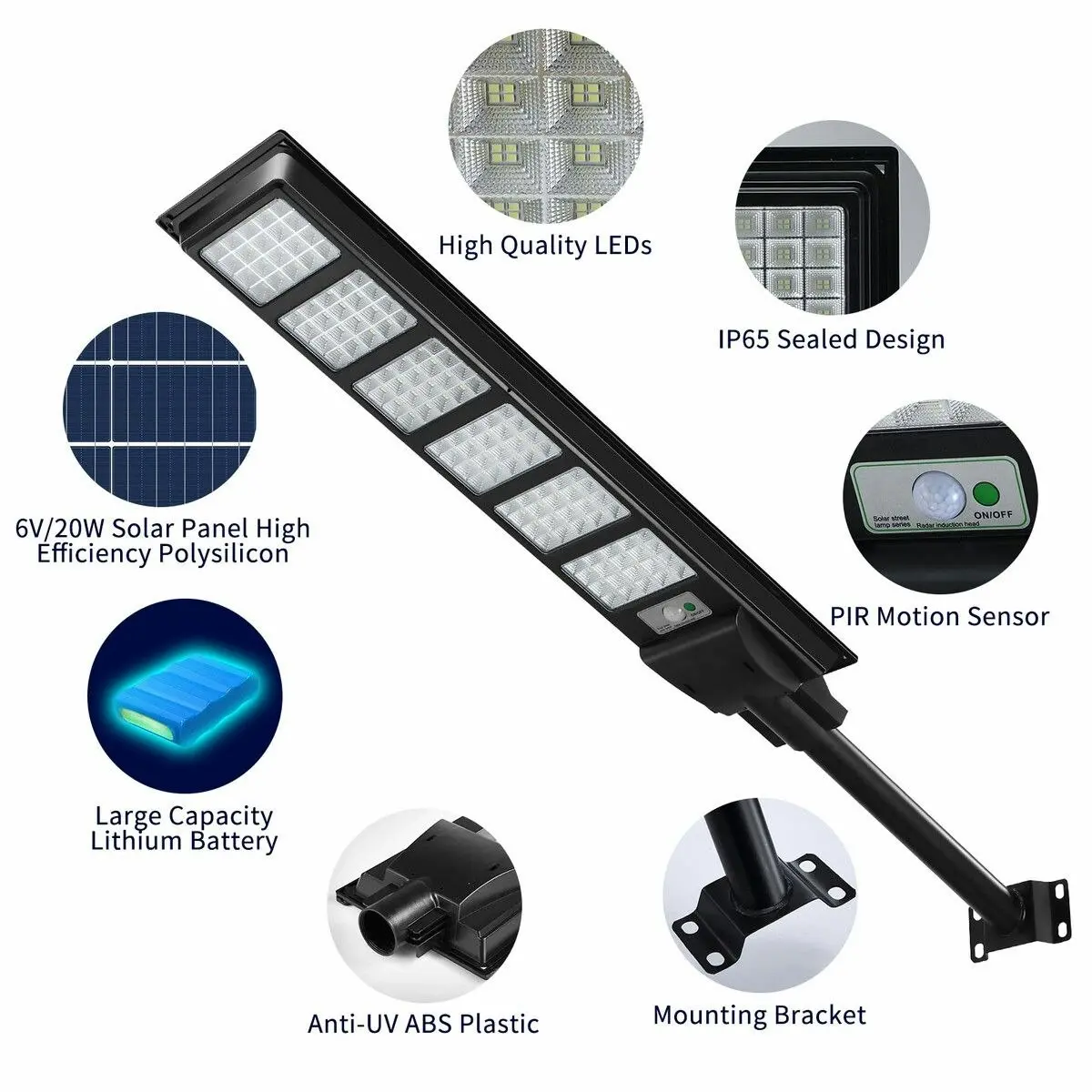 Ausway 600W Solar Street Lights 480 LED Floodlight Motion Sensor Outdoor Garden Yard Security Flood Down Lamp Remote Control Waterproof Parking Lot Spot Pole