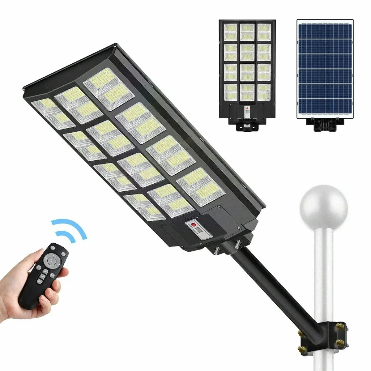 Ausway 1000W Commercial LED Solar Street Light Road Lamp Motion Sensor Remote Outdoor Garden Wall Dusk To Dawn Patio Parking Lot Flood Pole Waterproof