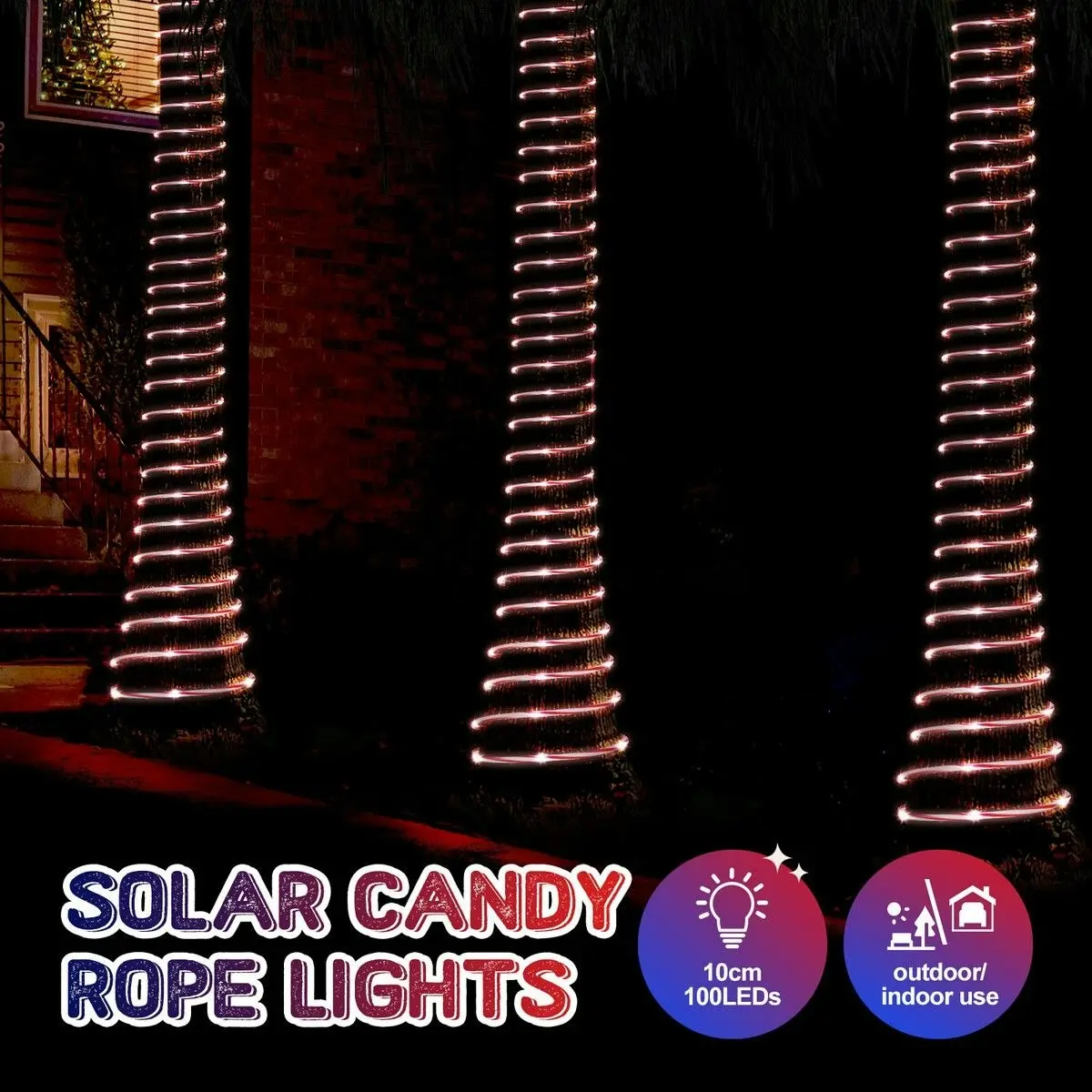 Ausway Solar Rope Lights Outdoor Waterproof LED 100pcs String Lighting Candy Colour Decoration Holiday Christmas Party Home