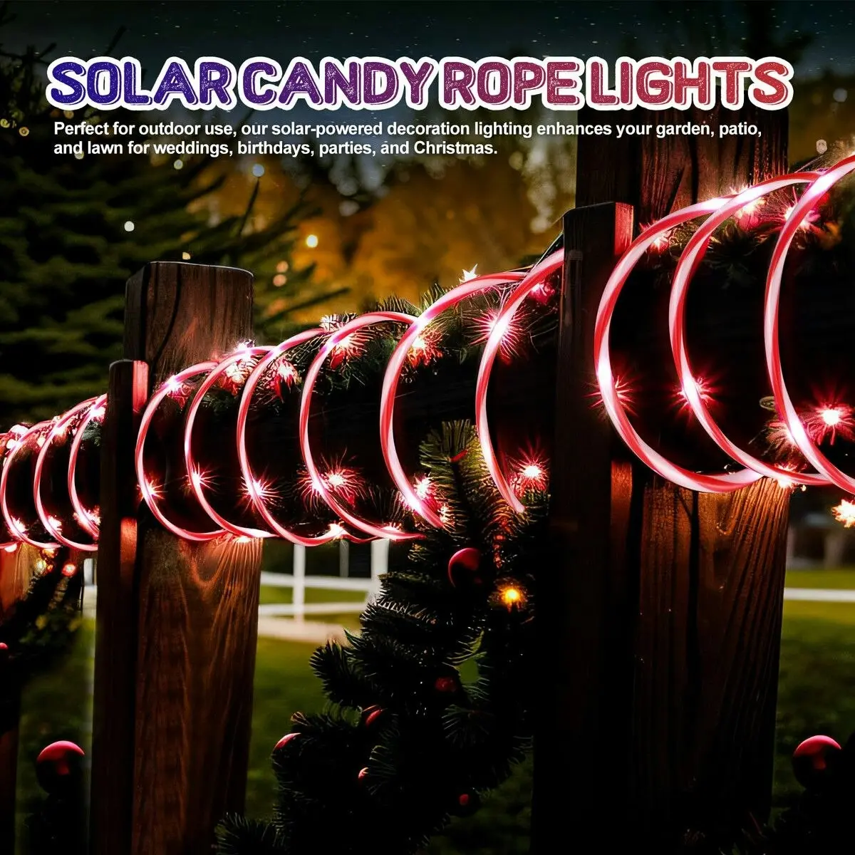 Ausway Solar Rope Lights Outdoor Waterproof LED 100pcs String Lighting Candy Colour Decoration Holiday Christmas Party Home