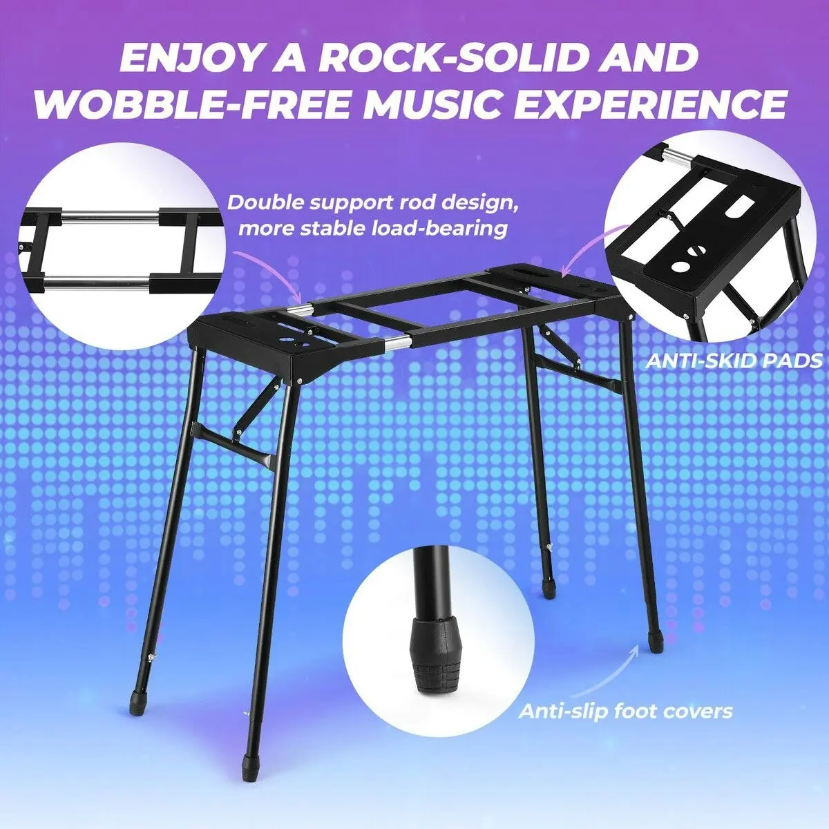 Melodic Keyboard Stand Piano Music Collapsible Adjustable Portable Heavy Duty 54 to 88 Key Musical Table Black