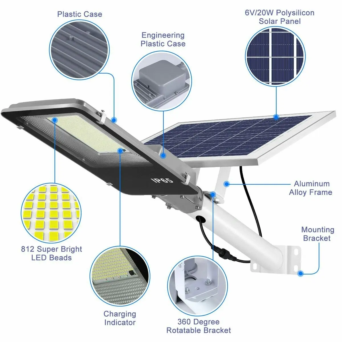 Ausway 812 LED Solar Street Light 300W Remote Outdoor Garden Security Wall Lamp Floodlight Sensor Flood Down Parking Lot Spot Pole Waterproof