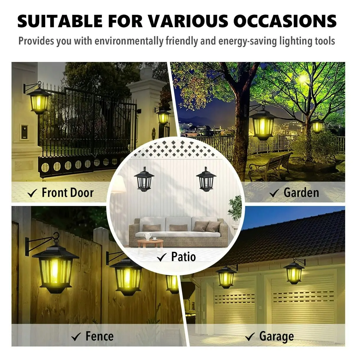 Ausway Solar Outdoor Wall Light Sconce Hanging Lantern Garden Outside Lamp Patio Fence Porch Waterproof with Light Sensor 2PCS