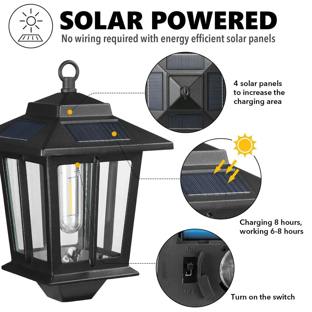 Ausway Solar Outdoor Wall Light Sconce Hanging Lantern Garden Outside Lamp Patio Fence Porch Waterproof with Light Sensor 2PCS