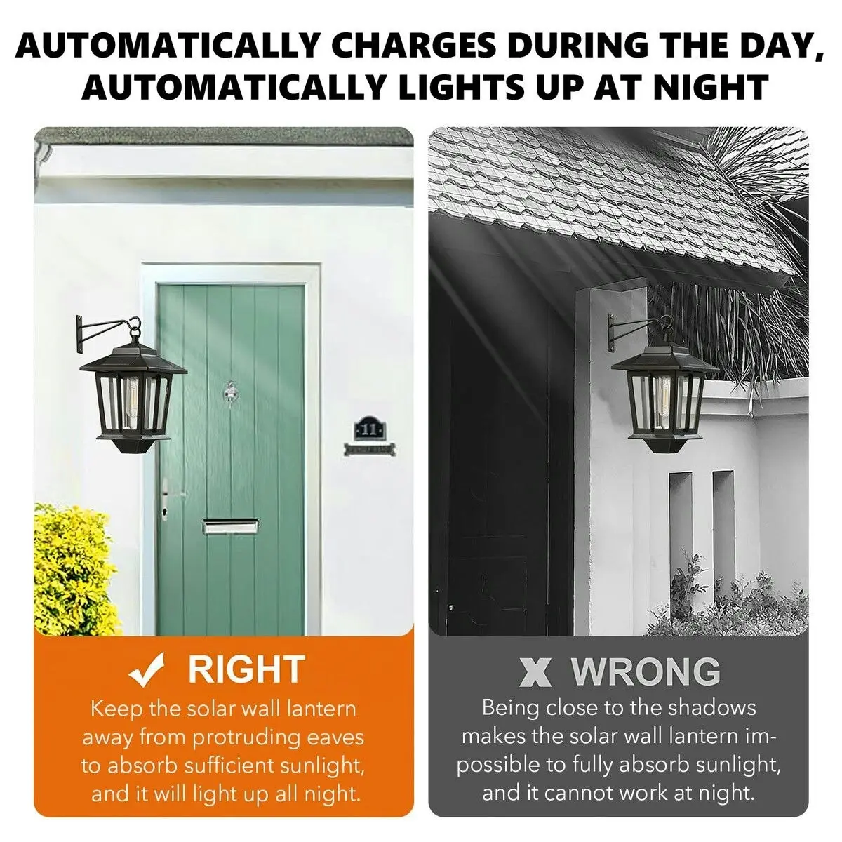 Ausway Solar Outdoor Wall Light Sconce Hanging Lantern Garden Outside Lamp Patio Fence Porch Waterproof with Light Sensor 2PCS