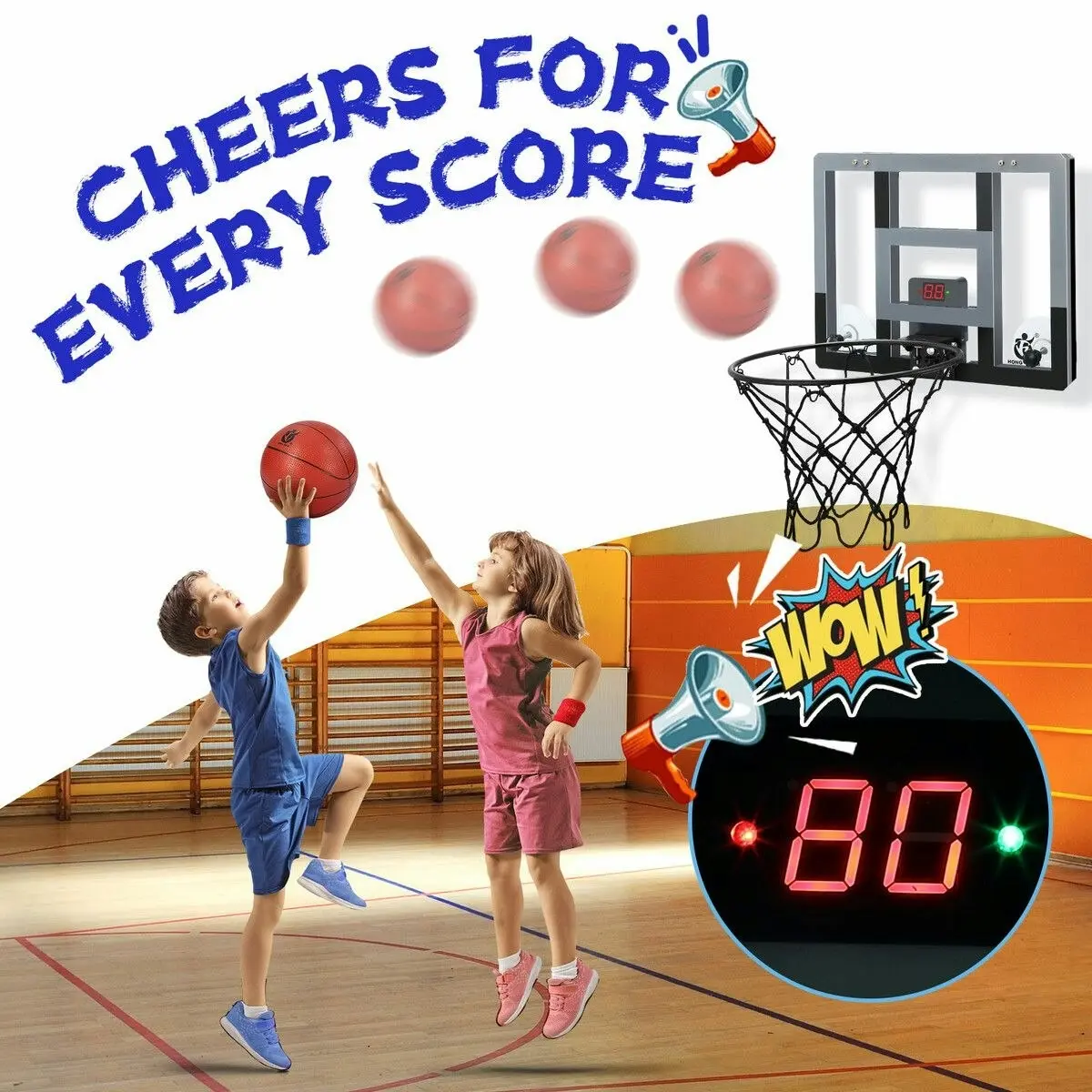 Genki Mini Basketball Hoop Electronic Scoreboard Door Wall Mounted Backboard Ring Rim Net System Indoor Hanging Kids Toys Adults Sports Training Game