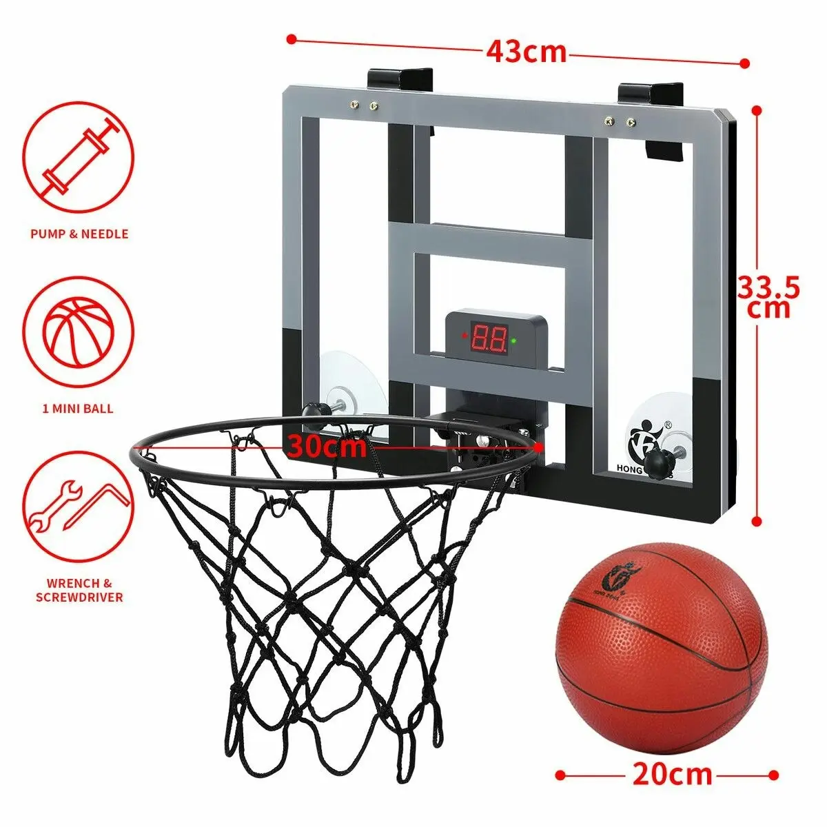 Genki Mini Basketball Hoop Electronic Scoreboard Door Wall Mounted Backboard Ring Rim Net System Indoor Hanging Kids Toys Adults Sports Training Game