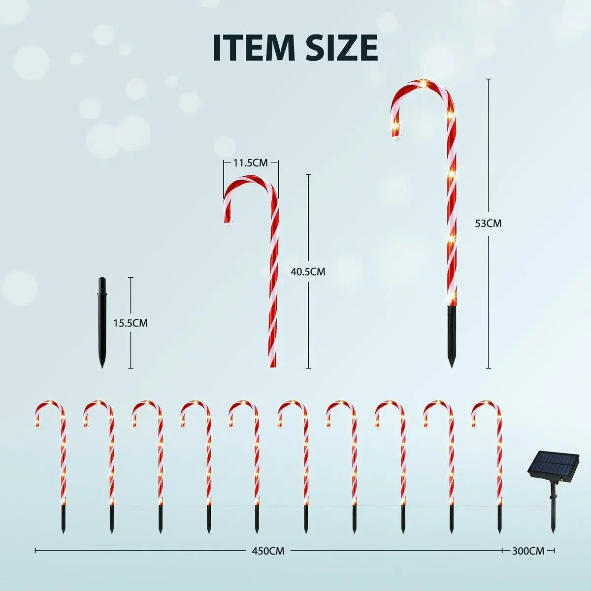 Ausway Christmas Solar Light LED Candy Cane Outdoor Garden Decoration Pathway Holiday Ornament 10Pcs