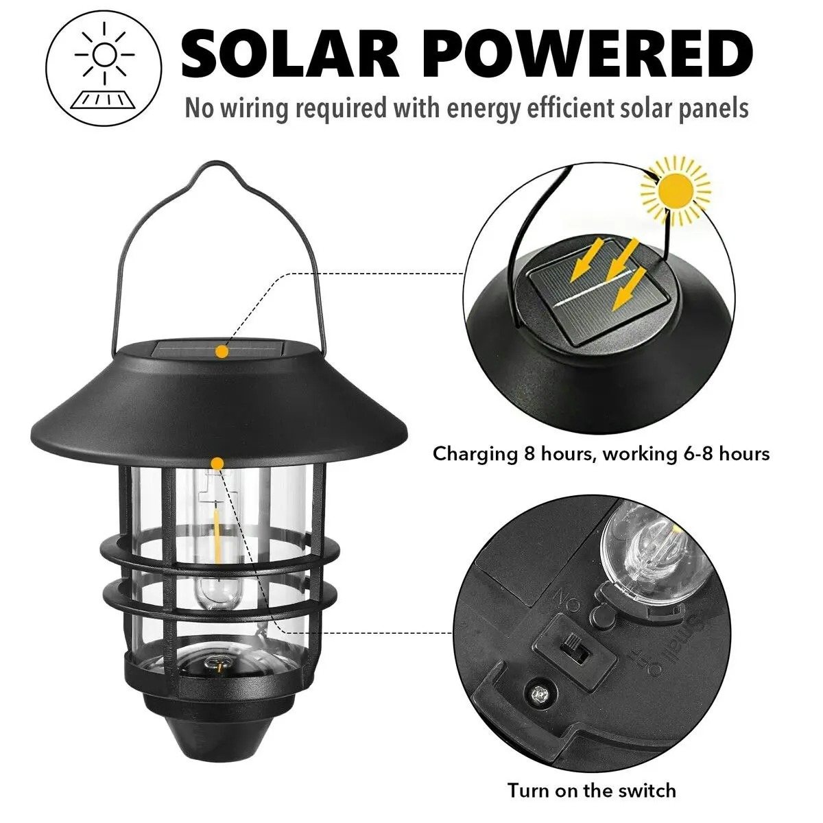 Ausway Outdoor Solar Wall Light Lantern Sconce Hanging Garden Lamp Outside Patio Fence Porch Waterproof with Light Sensor 2PCS