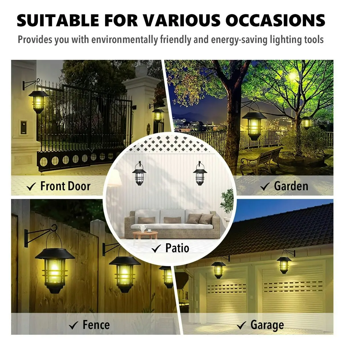 Ausway Outdoor Solar Wall Light Lantern Sconce Hanging Garden Lamp Outside Patio Fence Porch Waterproof with Light Sensor 2PCS