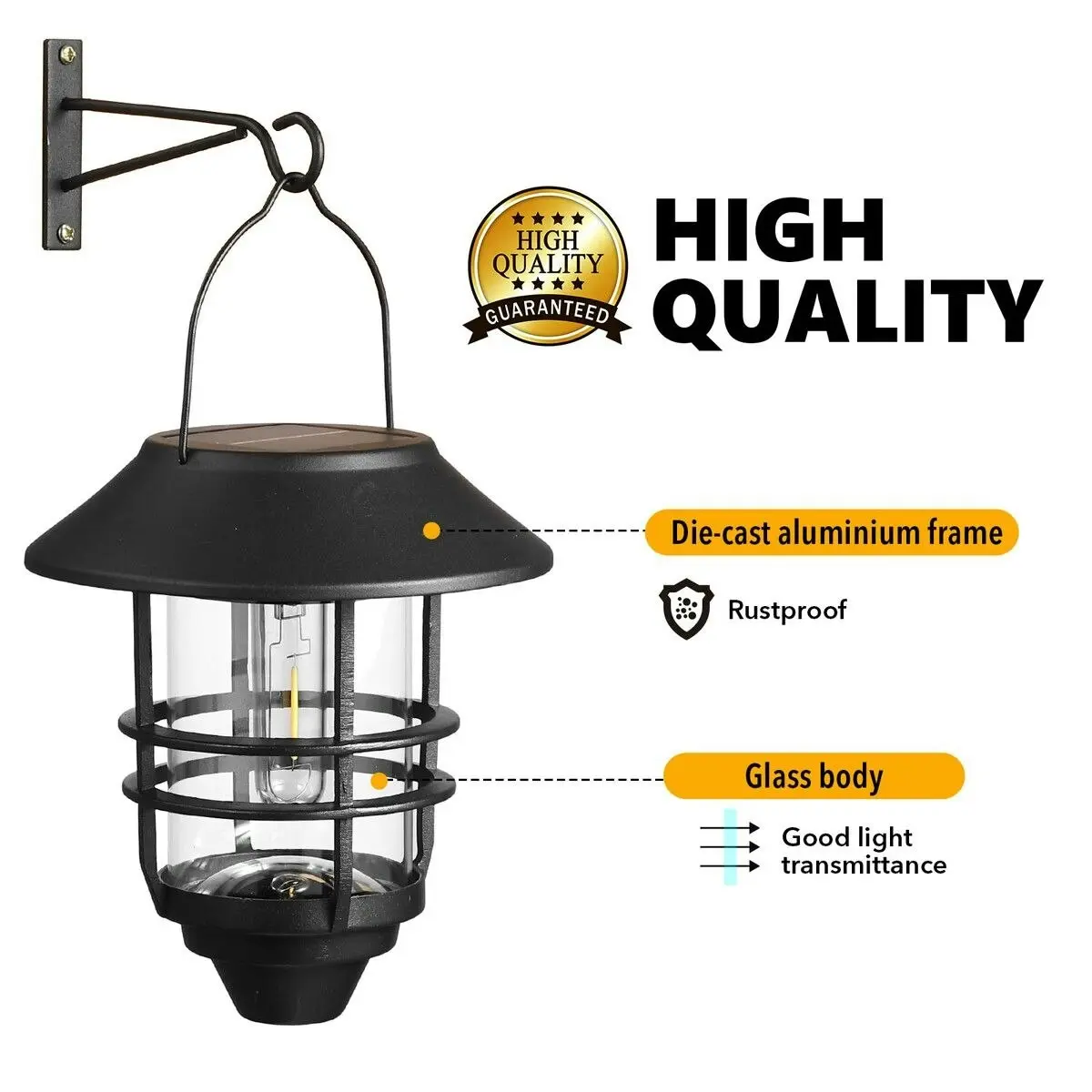 Ausway Outdoor Solar Wall Light Lantern Sconce Hanging Garden Lamp Outside Patio Fence Porch Waterproof with Light Sensor 2PCS