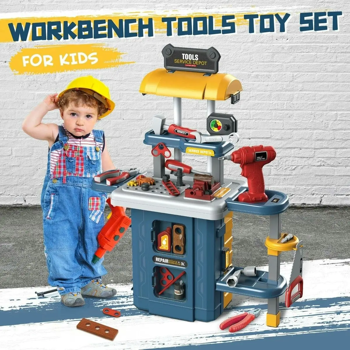 Ausway Kids Workbench Tool Bench Construction Toy Set 46pcs Educational Builder Pretend Role Play Gift for Children Toddlers boys