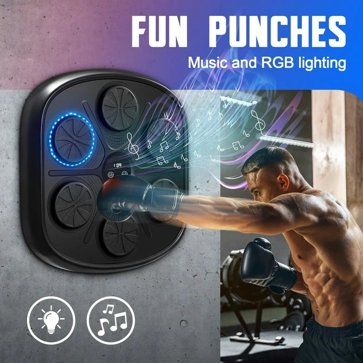 Ausway Music Boxing Machine Pad with Punching Gloves Smart Electronic Bluetooth Training Home Gym Wall Target Equipment USB Charger