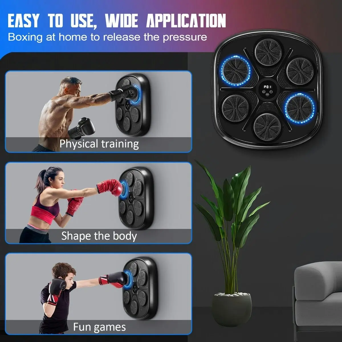 Ausway Music Boxing Machine Pad with Punching Gloves Smart Electronic Bluetooth Training Home Gym Wall Target Equipment USB Charger