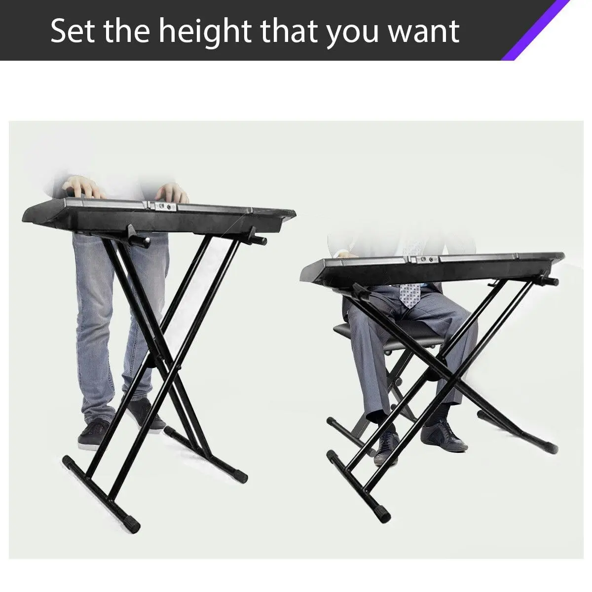 Melodic  X Style Keyboard Stand Double Braced Music Piano Holder Folding Adjustable Height